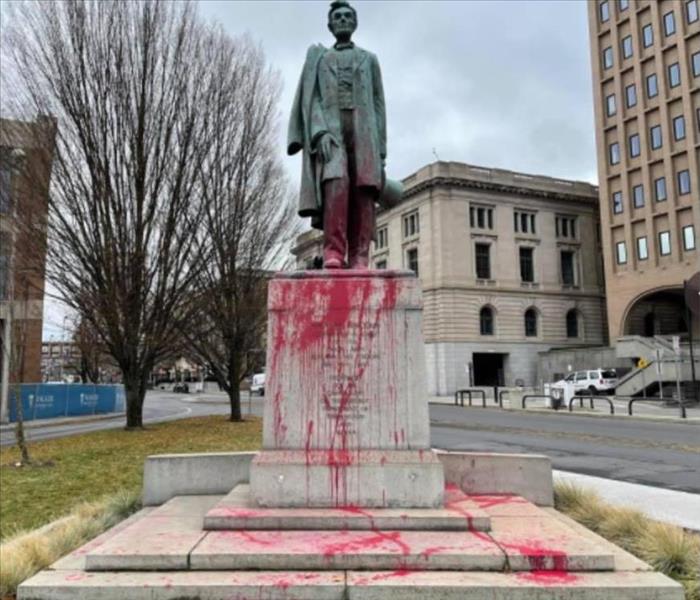 Lincoln Statue Vandalized with Red Paint